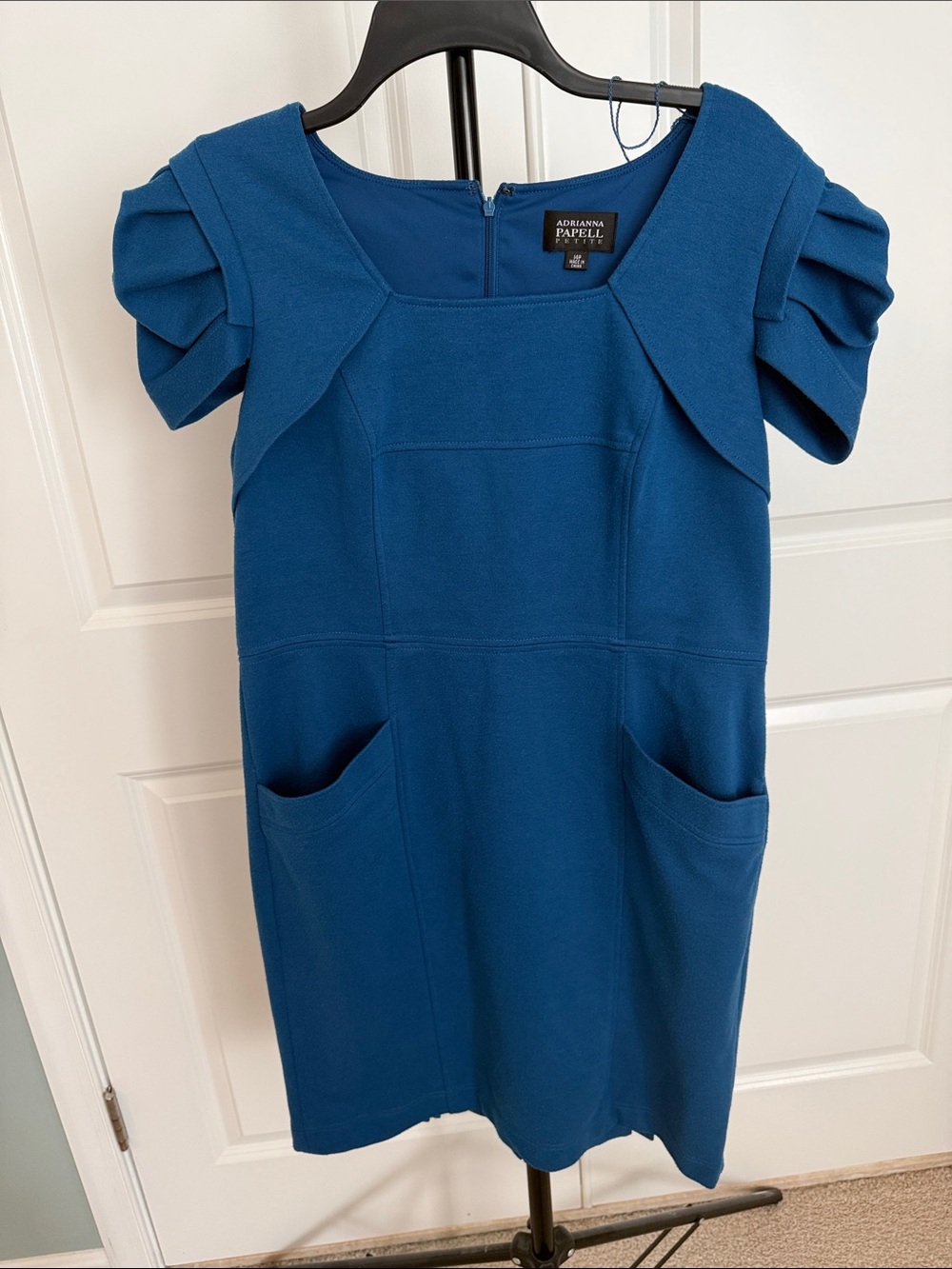 Adrianna Papell Teal-Blue Square Neck Pocket Dress
